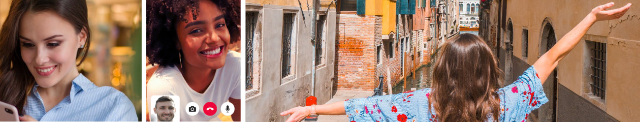 Branded banner showing people using and enjoying the app